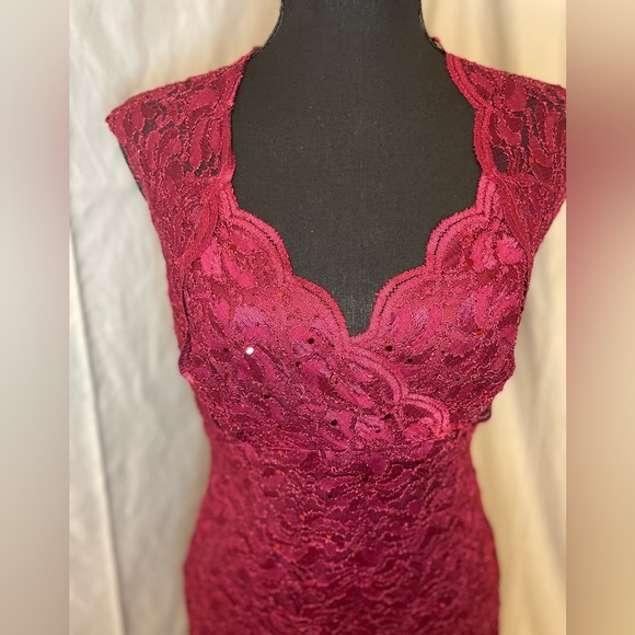 NWT Connected Apparel Burgundy Lace Midi Dress - Picture 6 of 13